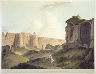 A delhibeli Shere Shah erőd nyugati bejárata a „Keleti táj: Huszonnégy nézet Hindoostanban” című filmből, 1796